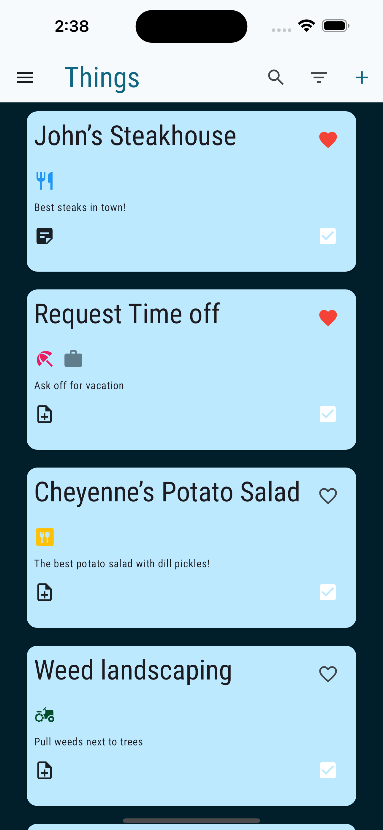 This is the view of what your things will look like once created.